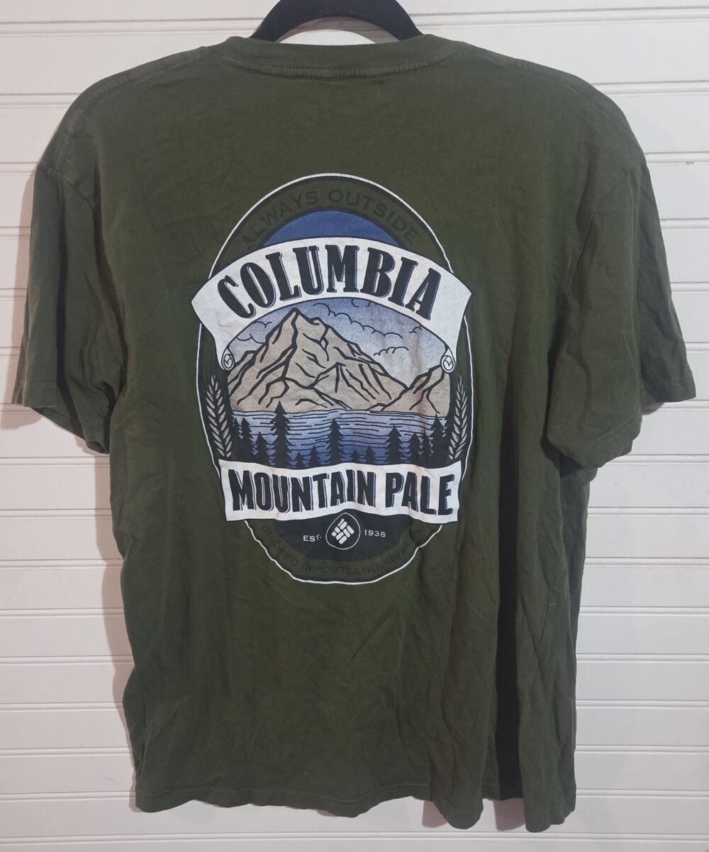 Columbia Sportswear Mens L Olive Green Mountain Pale Graphic Short Sleve T-Shirt